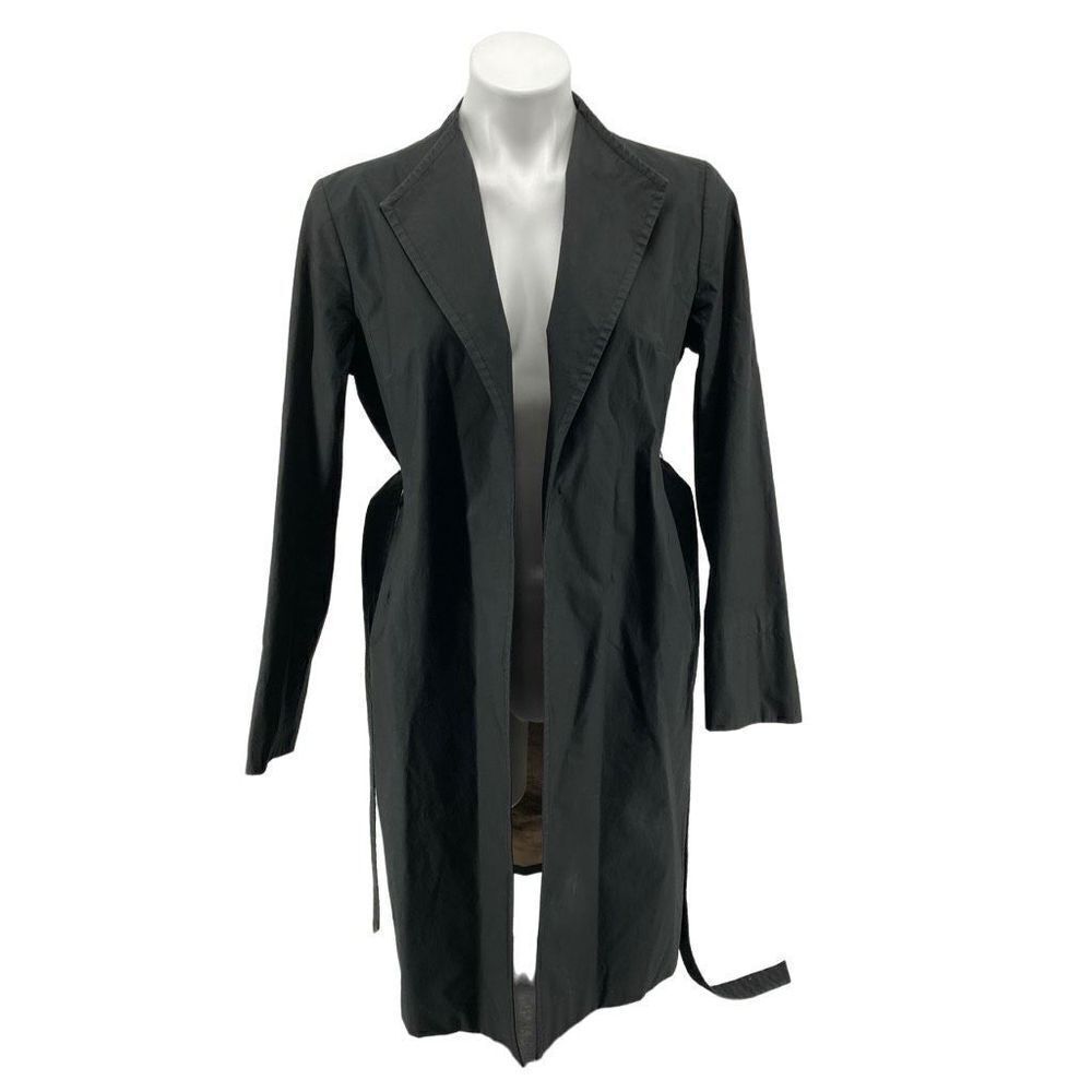 Banana Republic Black Cotton Belted Trench Coat Open Front Gold Lined Medium - Picture 8 of 16